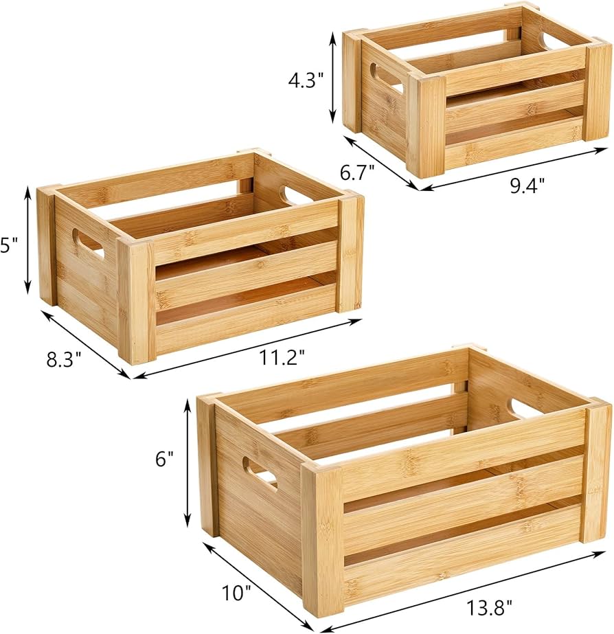 Amazon.com: Lawei Set of 3 Bamboo Nesting Crates with Handles