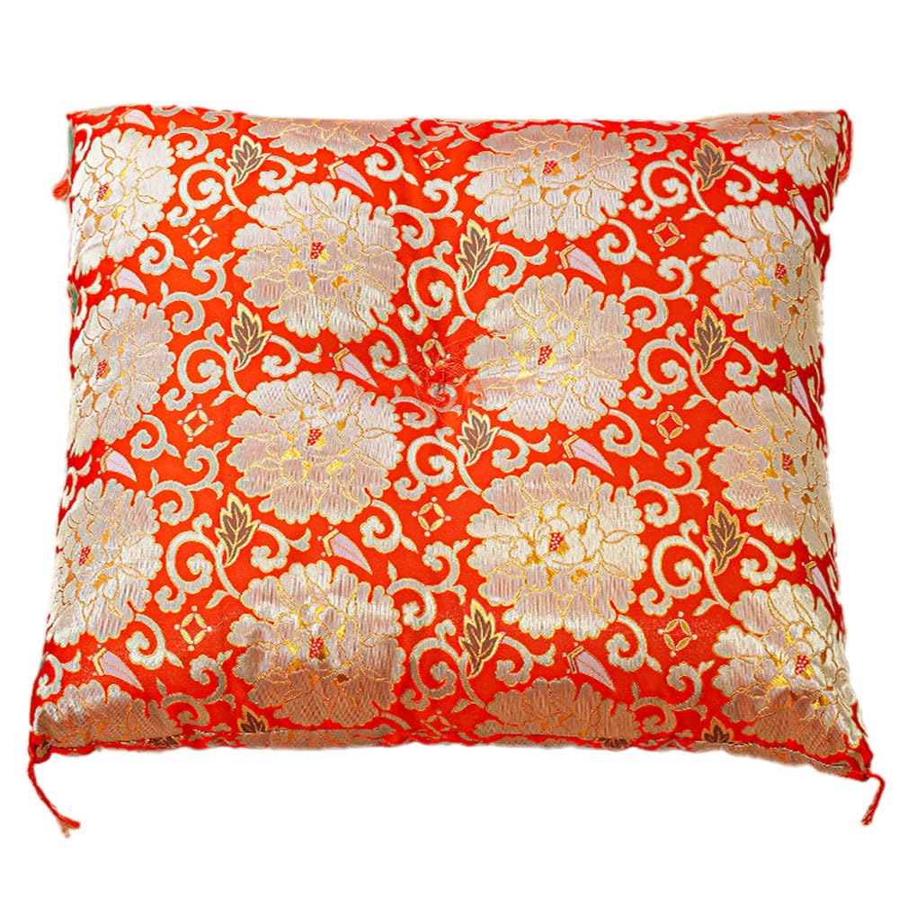 Amazon.co.jp: 座布団カバー 緞子判 64×68cm 「牡丹」 緋色 仏前座布団