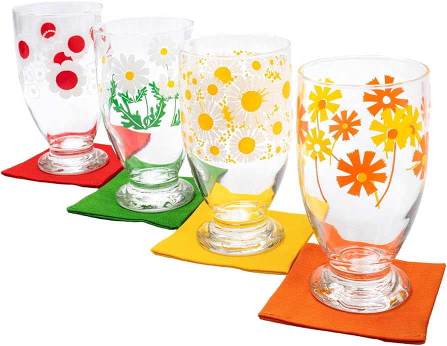 Amazon | アデリアレトロ タンブラー台付き 335ml 4個セット（4柄