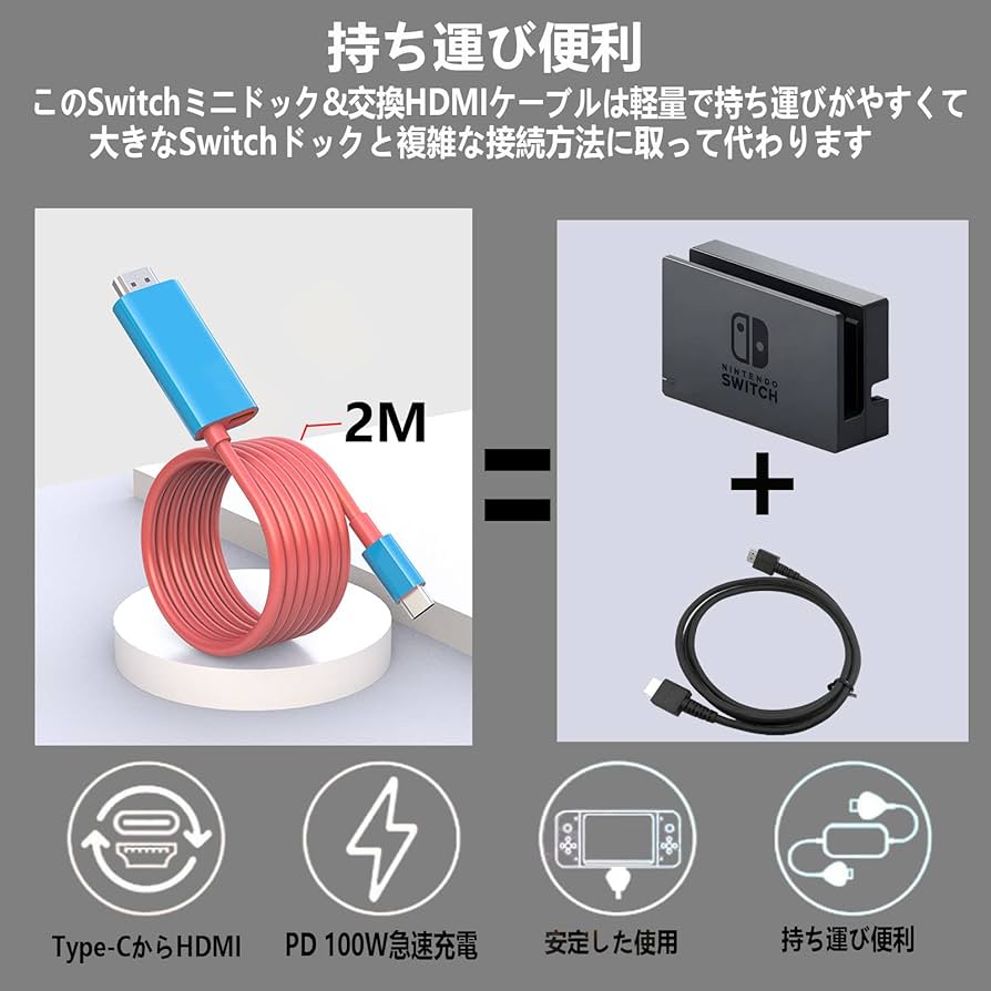 Amazon | 【充電しながら投影】Switch ドック HDMI ケーブル付き