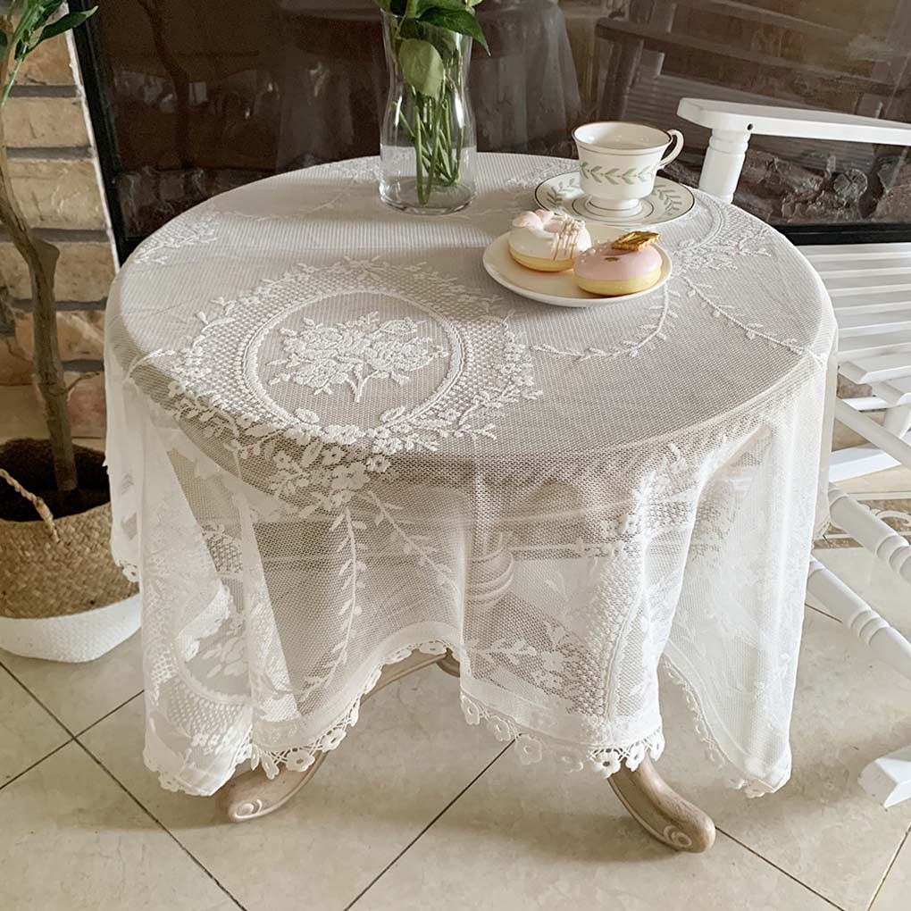 刺繍花柄レーステーブルクロス 165x115cm 刺繍花柄レーステーブル