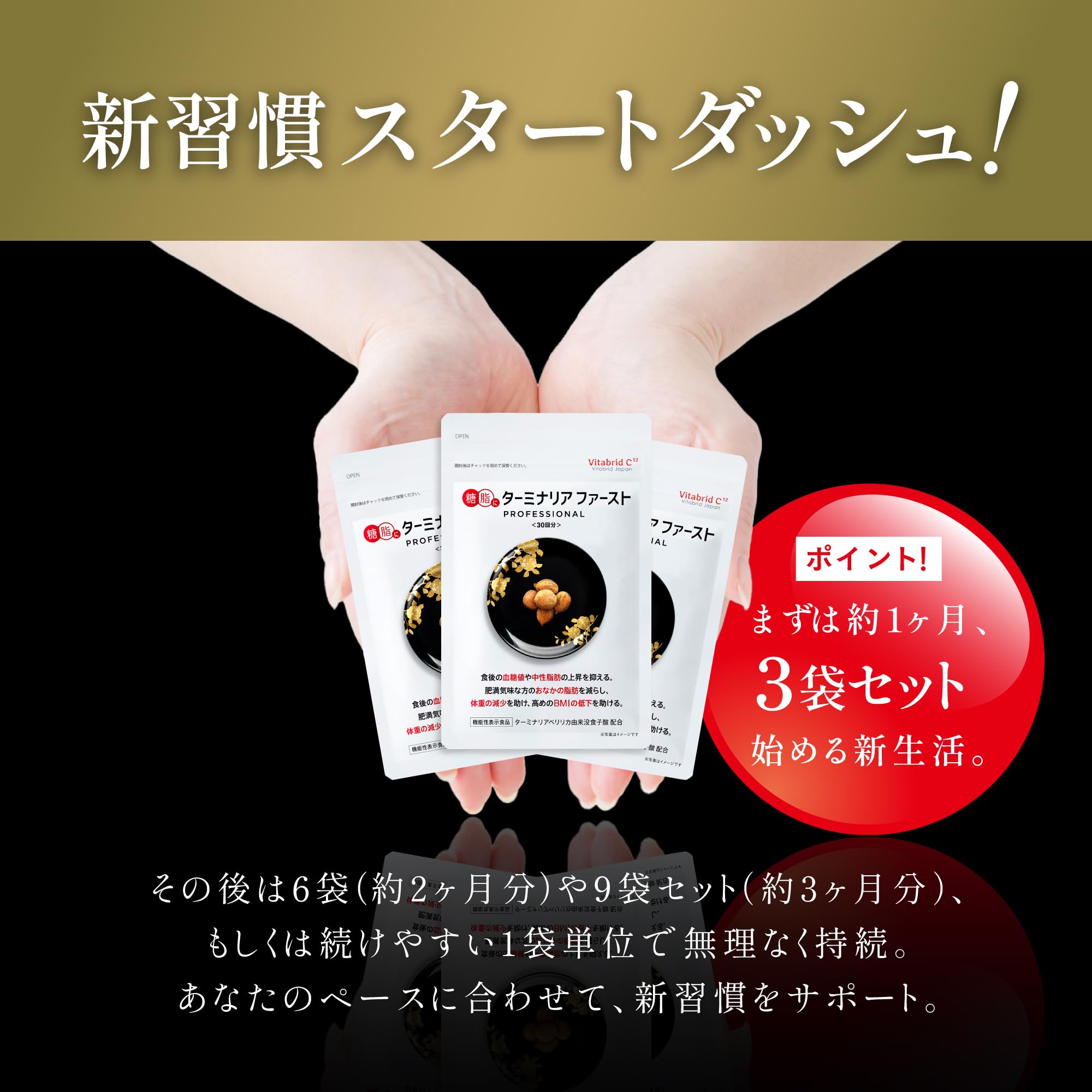 ビタブリッドジャパン ターミナリアファースト 120粒×3袋 ケース付き