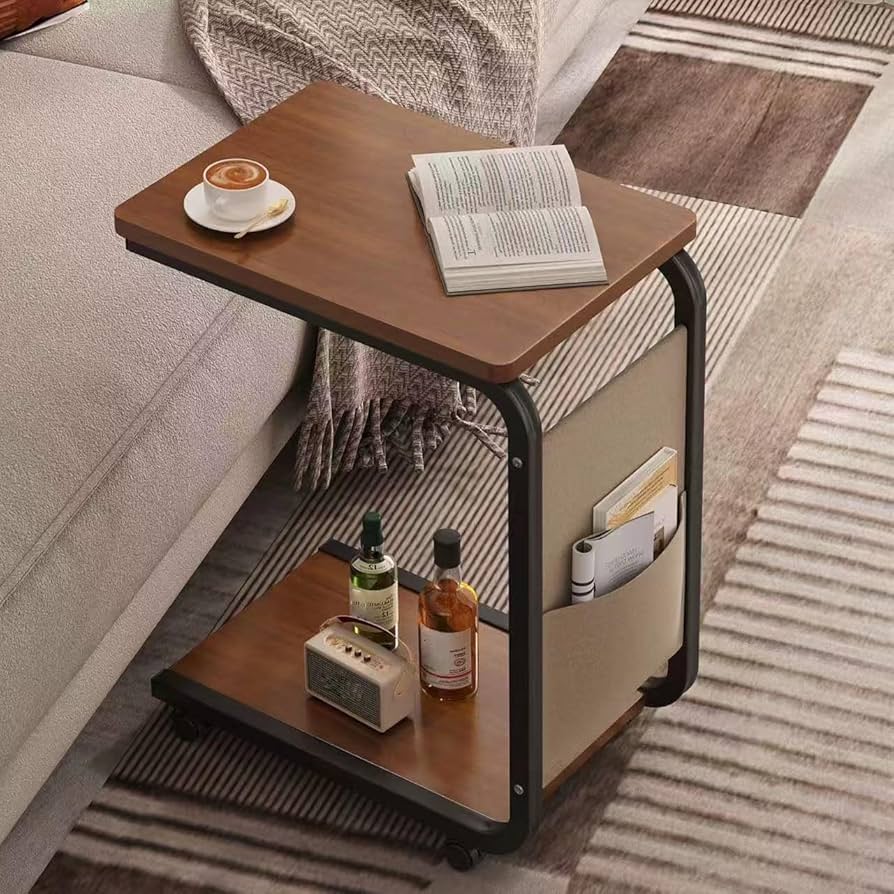 Amazon｜サイドテーブル 回転 ロック付き 収納付き (blue)｜サイド