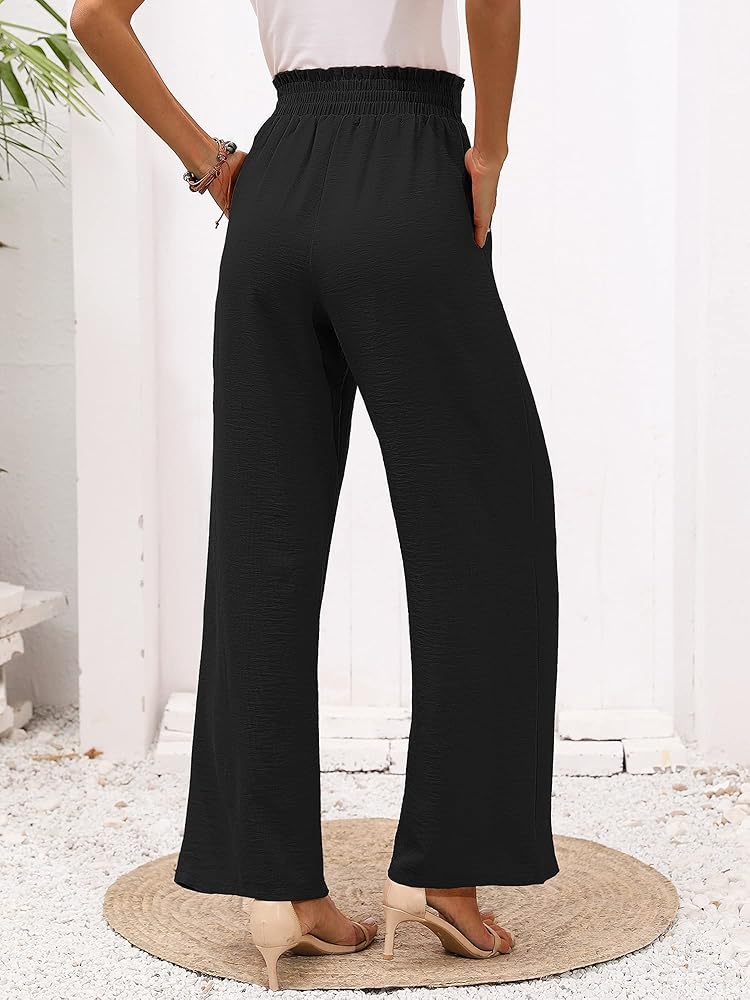 Heymoments Women's Wide Leg Lounge Pants with Pockets Black X