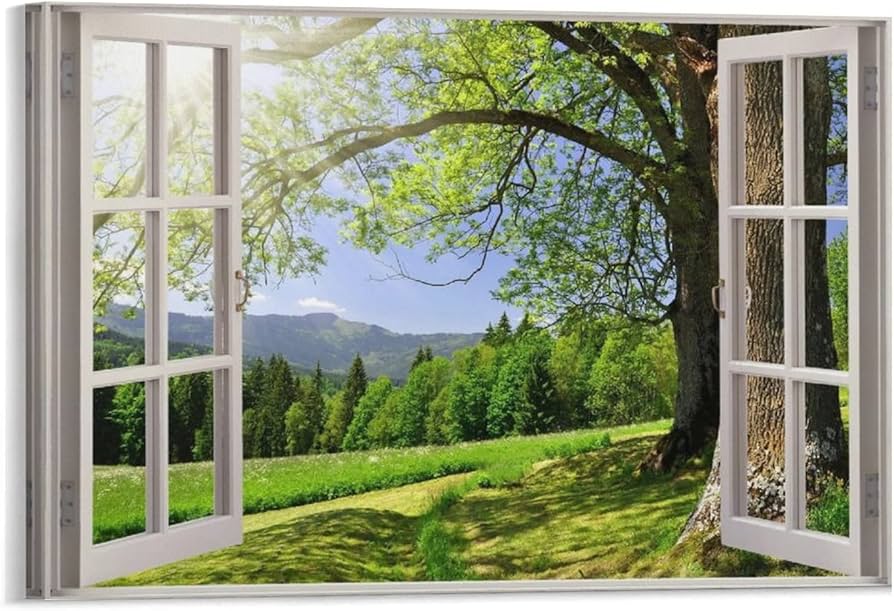 Amazon.co.jp: 絵画 窓の外の緑の森の風景インテリア 絵画 田園の魅力