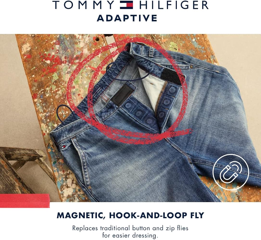 Tommy Hilfiger Women's Adaptive Tommy Embroidery Mom Fit Jean with