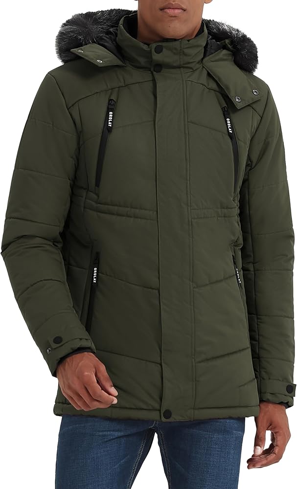 Orolay Men's Winter Warm Jacket Hooded Mountain Parka with Faux