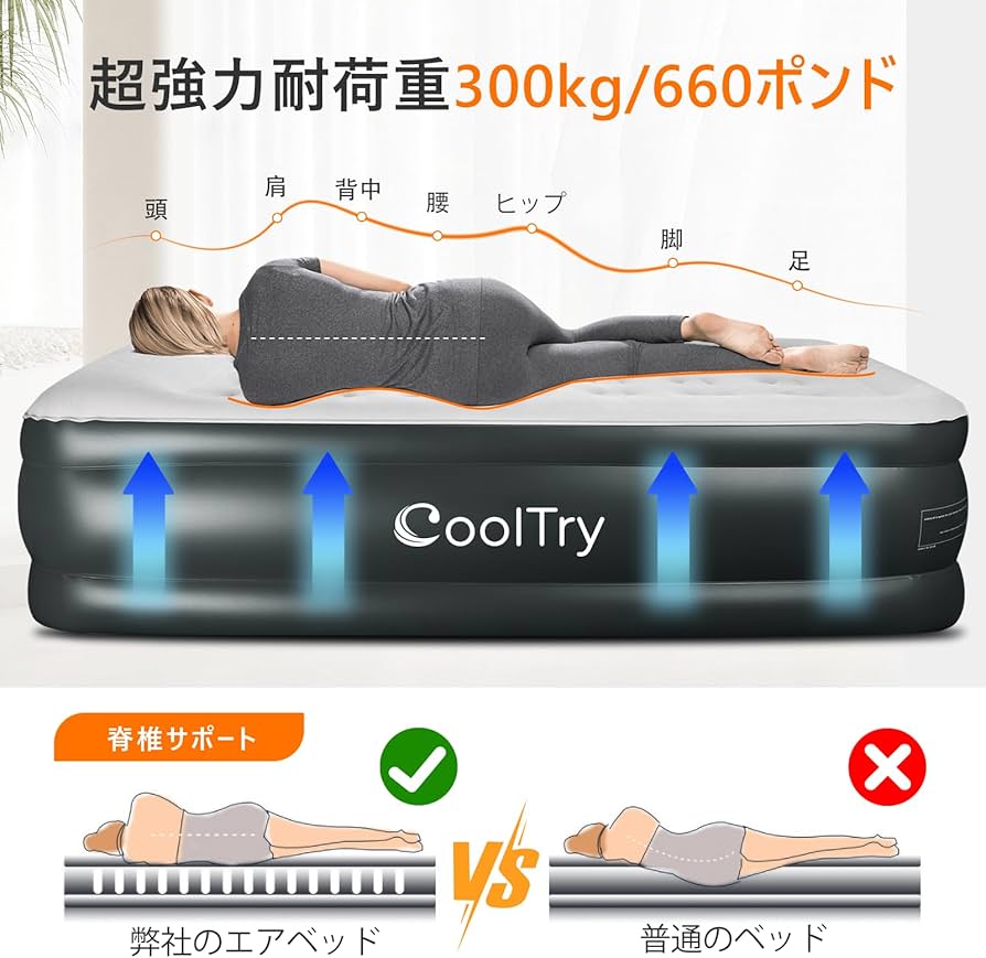 Amazon.co.jp: CoolTry エアーベッド ダブルサイズ 空気ベッド 電動