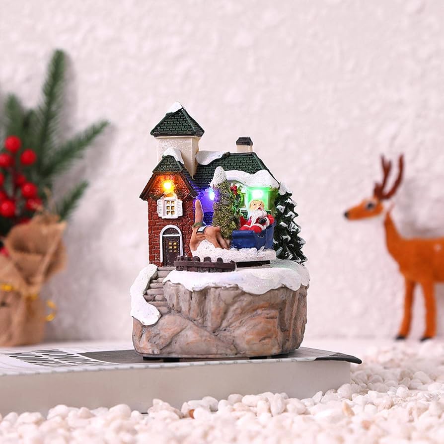 Amazon | クリスマス 卓上 置物 動いているサンタ 雪の積もった家
