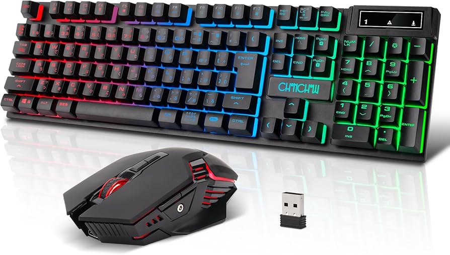 Amazon | ワイヤレスゲーミングキーボードマウスセット 108キーLED