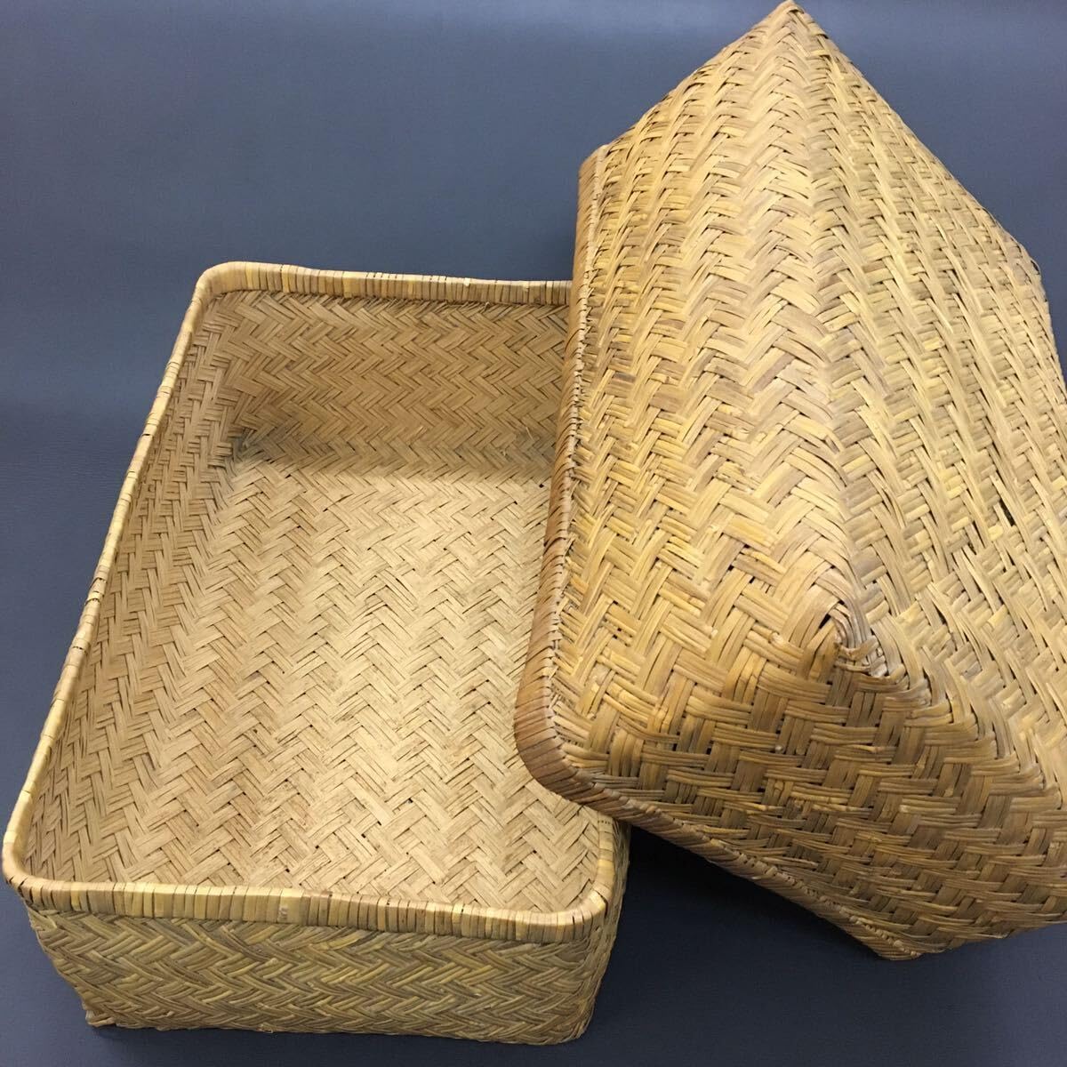 Amazon.co.jp: ②竹行李こおり網代編み収納箱ボックスレトロ竹細工