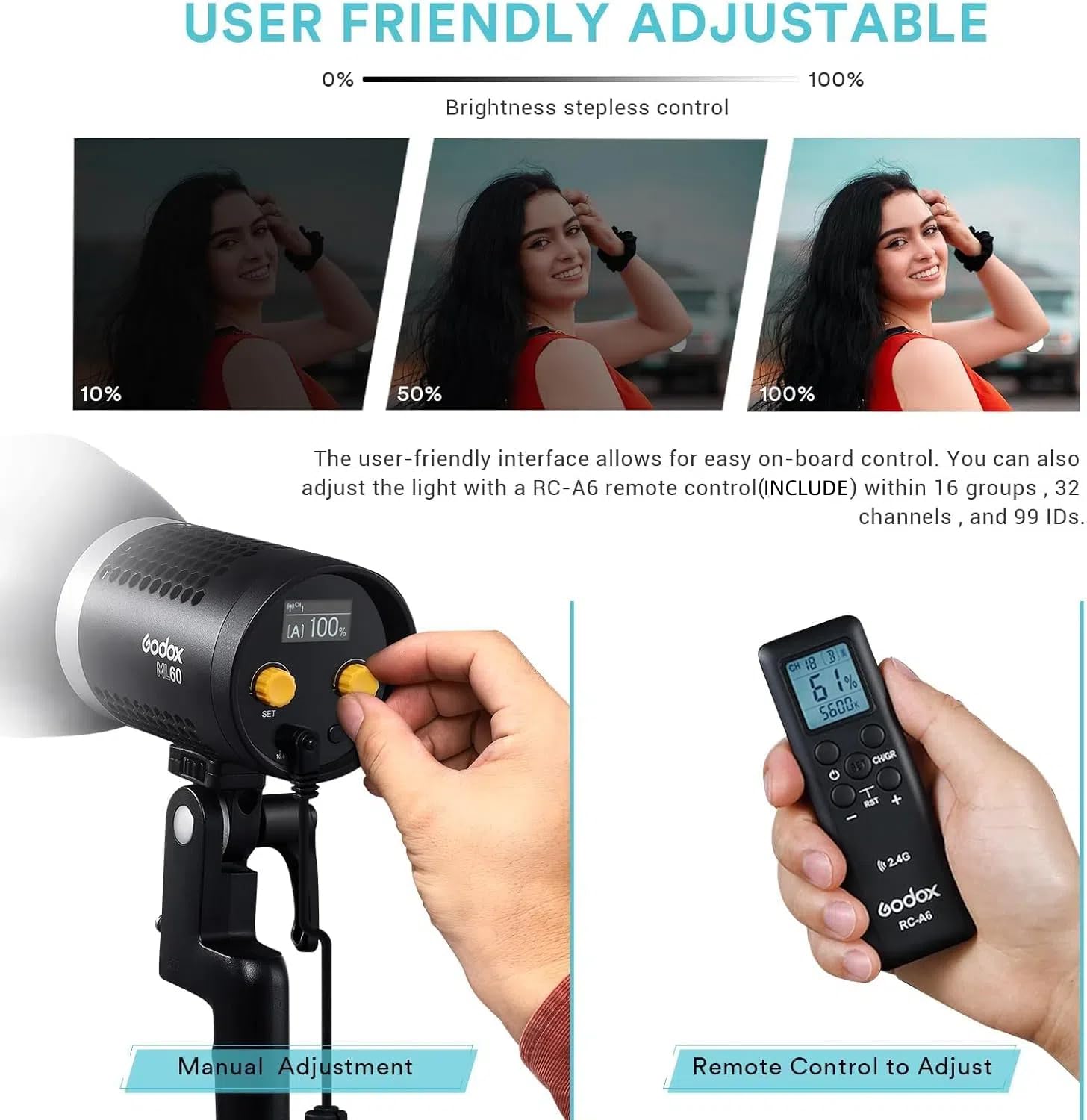 Amazon.com: Godox ML60 Handheld LED Video Light, 60W 69000LUX