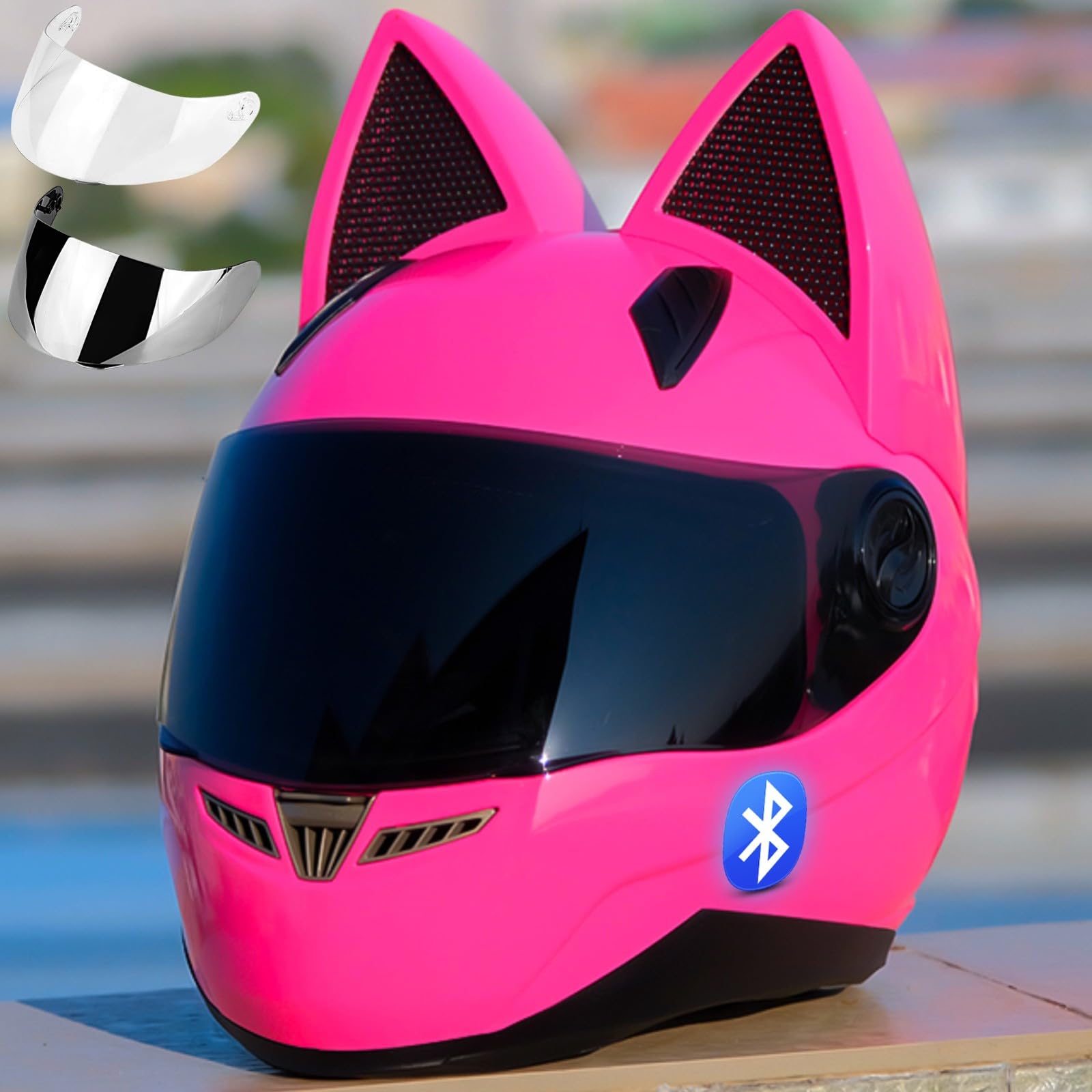 Amazon.co.jp: 猫耳バイクヘルメット、フルフェイスバイクヘルメット