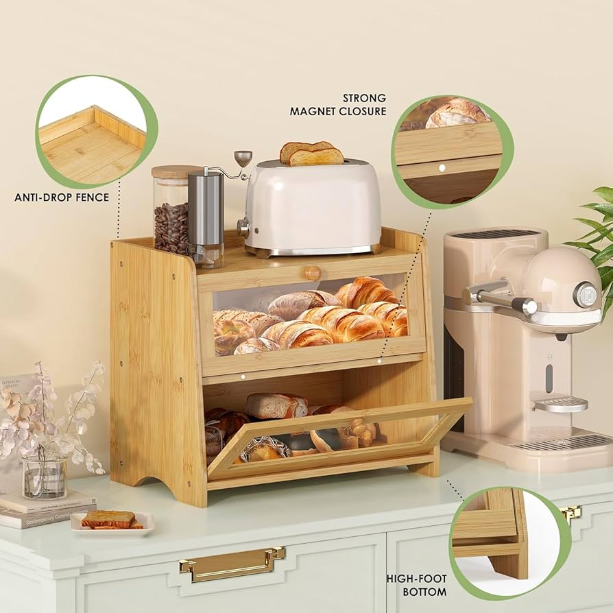 Amazon.com: JANSNIMEN Double Layer Bread Box for Kitchen