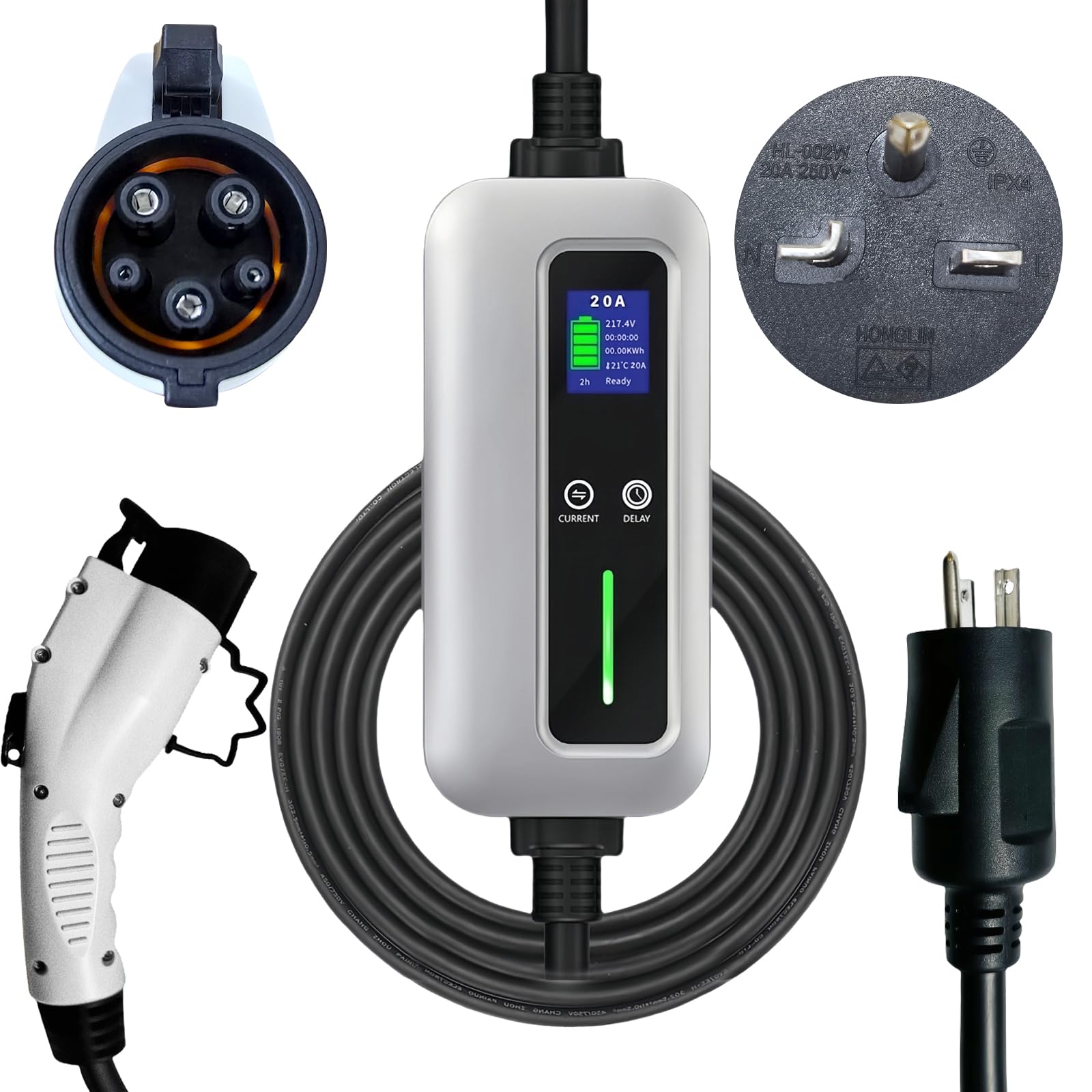 Amazon.co.jp: EV充電ケーブル 200V 4kW PSE認証 SAEJ1772 遅延充電 8A