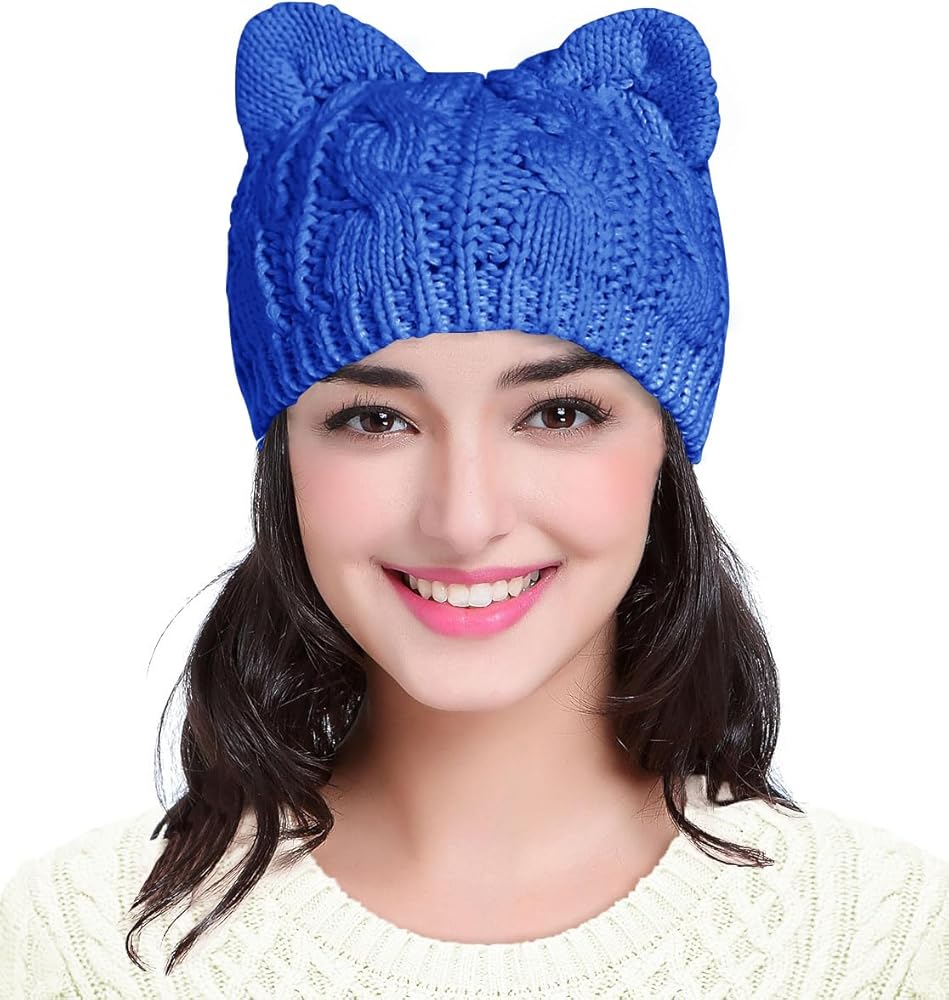 v28 Women Men Girls Boys Teens Cute Cat Ear Knit Cable Rib Hat Cap