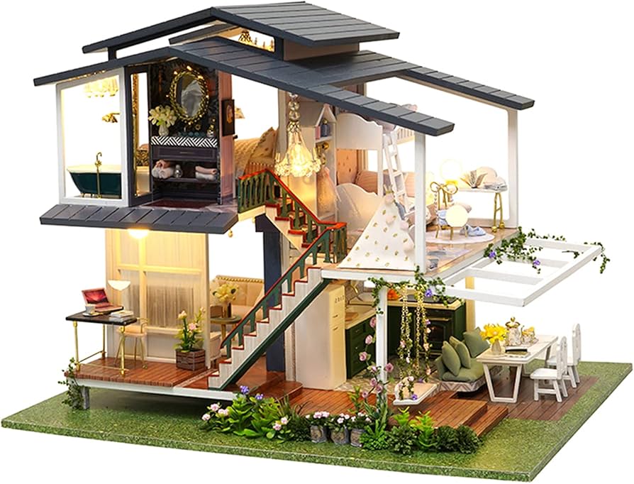 Amazon.co.jp: ミニドールハウス、ミニチュアドールハウス360度3階建て