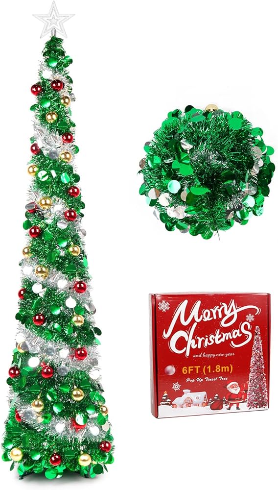 Amazon.co.jp: クリスマスツリー ポップアップ式 180cm トップ星＆飾り