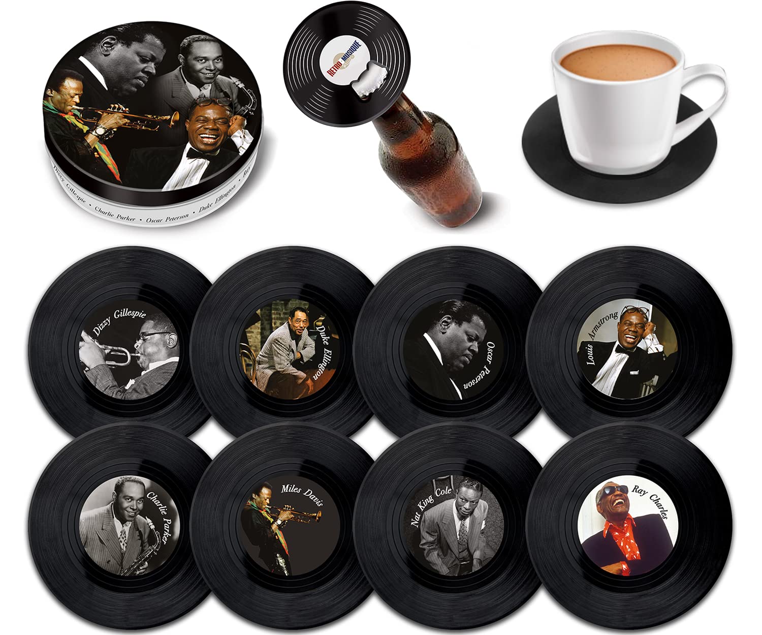 Amazon.com: Retro Musique Set of 8 Jazz Legends Vinyl Coasters