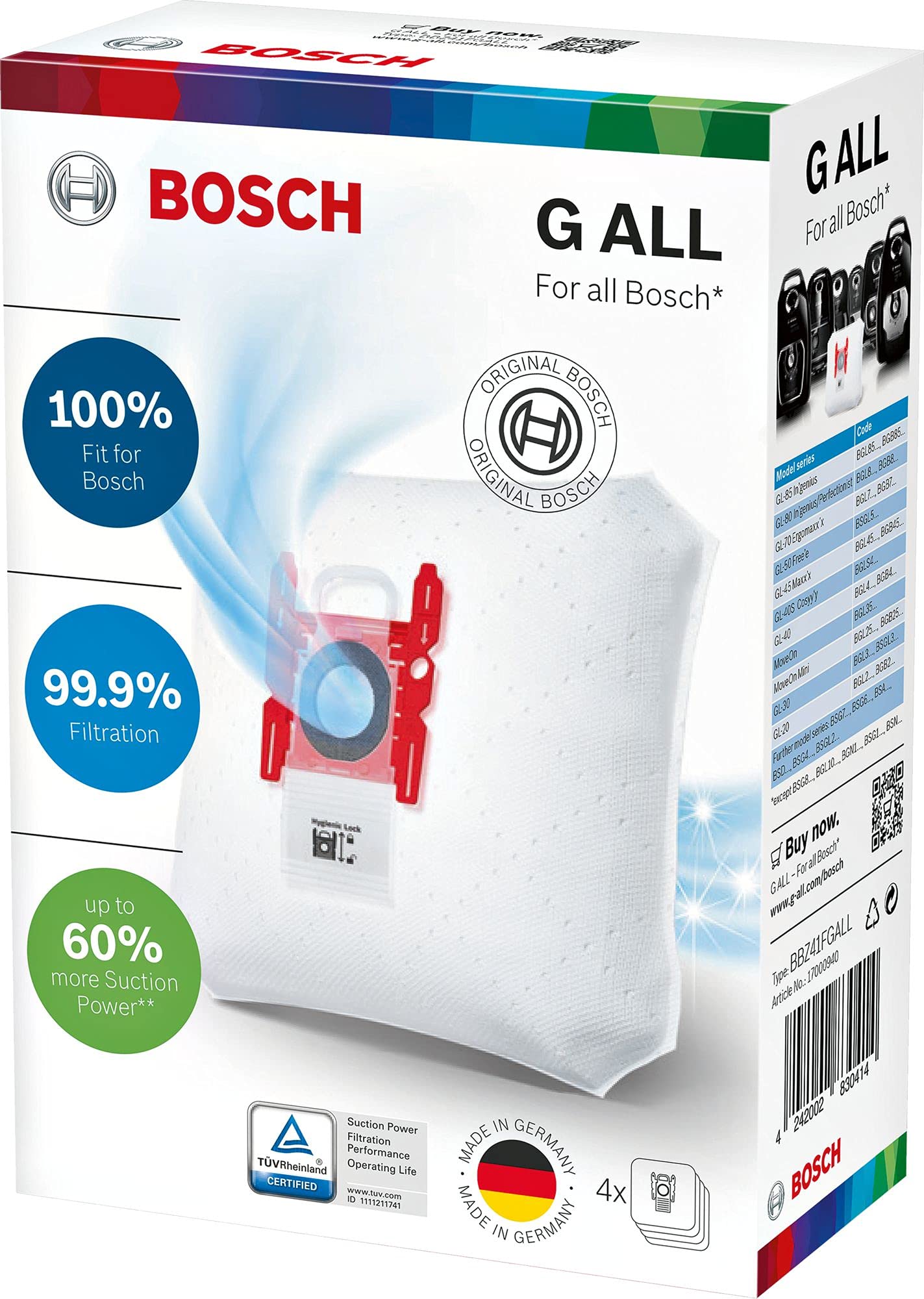 Amazon.com: Bosch 4x Vacuum Cleaner Bags PowerProtect Type G ALL