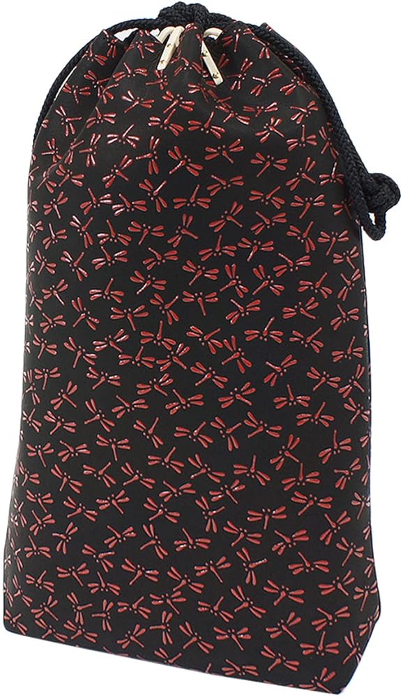 Amazon.co.jp: [印傳屋] 印伝 合切袋 巾着袋 マチ付 鹿革 黒地×赤漆