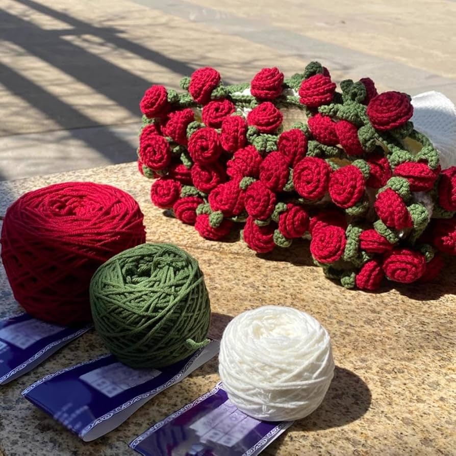 Amazon｜かぎ針編みフラワーローズブーケブランケット、ソフトで軽量