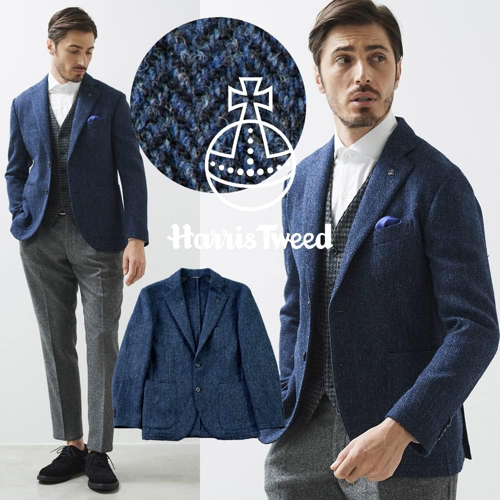 Amazon | [ジーステージ] ハリスツイードジャケット ダークブルー
