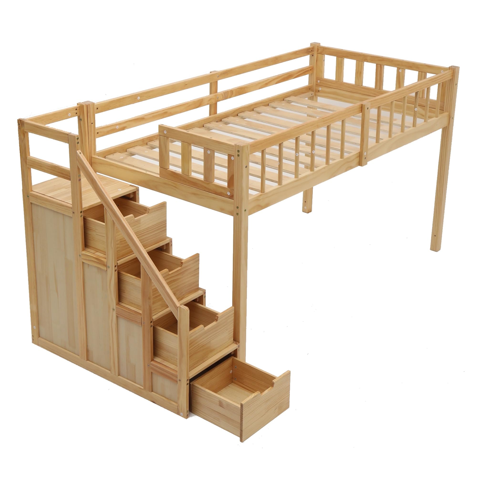 Amazon｜OSLEEP ロフトベッド 木製 ロータイプ 高さ120cm 階段付き