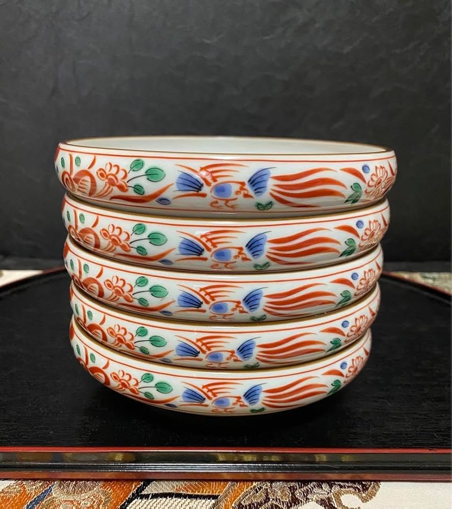 Amazon.co.jp: 和食器 有田焼 林斎 赤絵花鳥大皿1 中皿5客セット