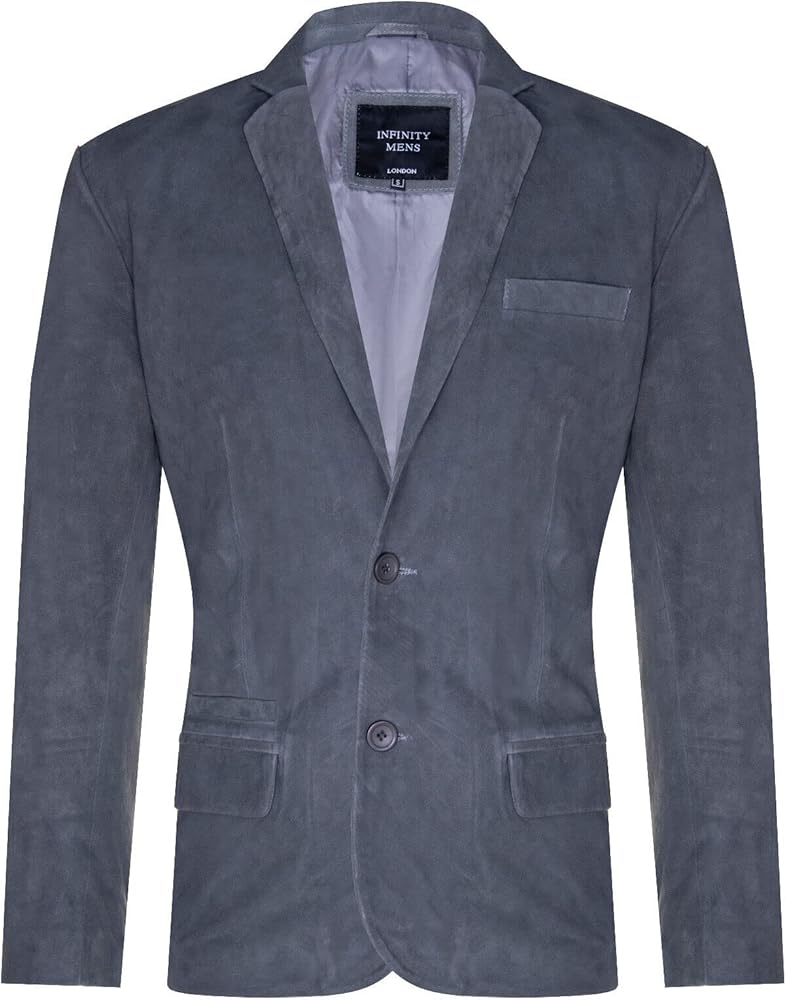 Men's Grey Suede Blazer Jacket Soft Real Italian Leather Fitted