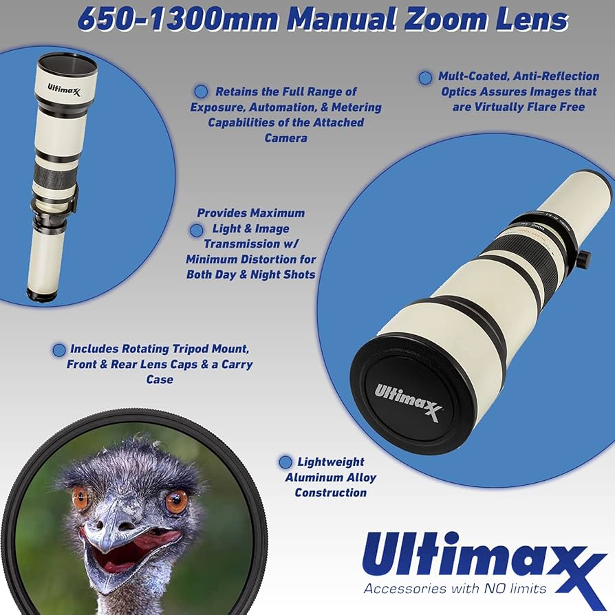 Amazon.com : Ultimaxx 650-1300mm f/8-16 Manual Zoom Lens for Nikon