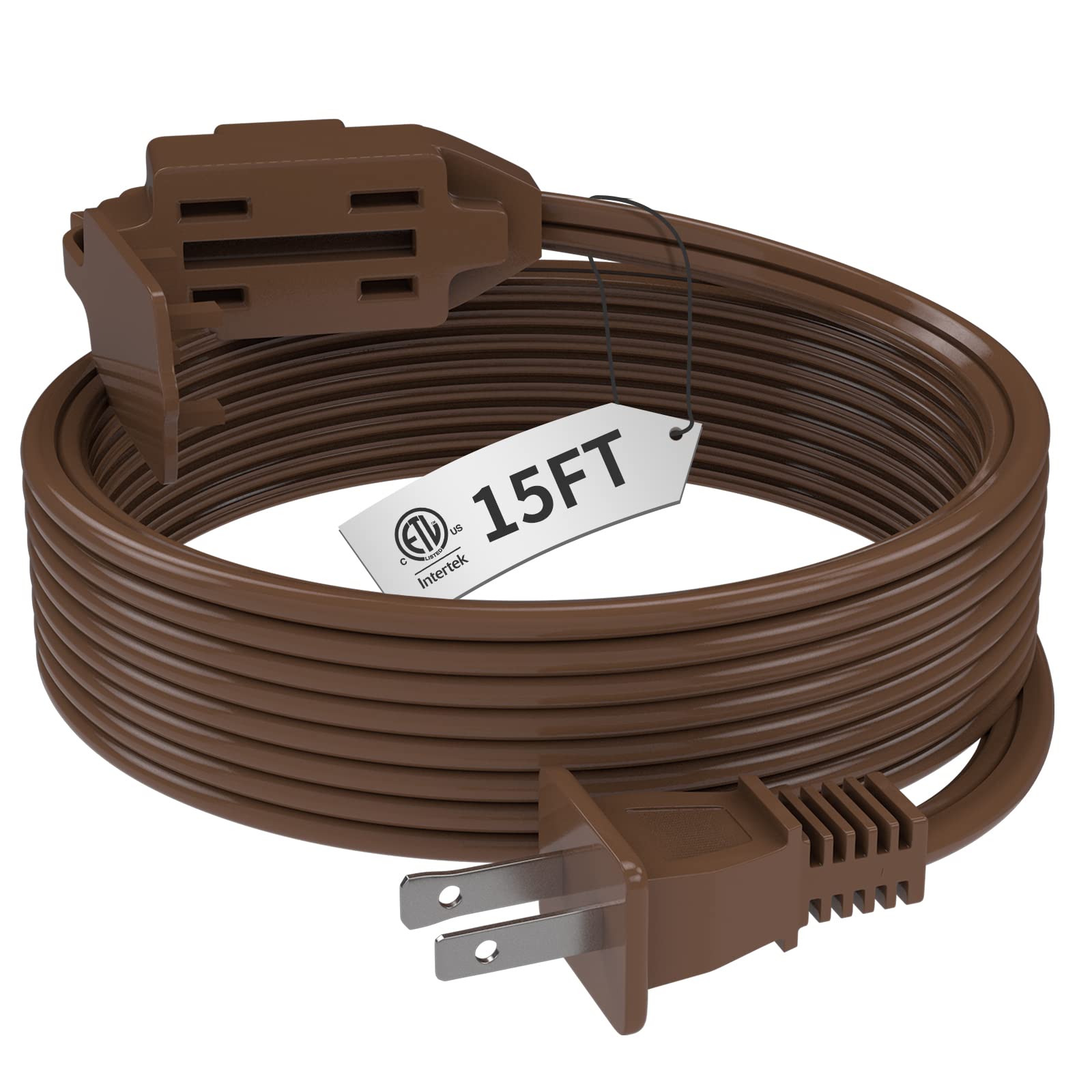 Amazon.com: PLUGTUL Indoor Brown Extension Cord 15 Feet, 3-Outlet