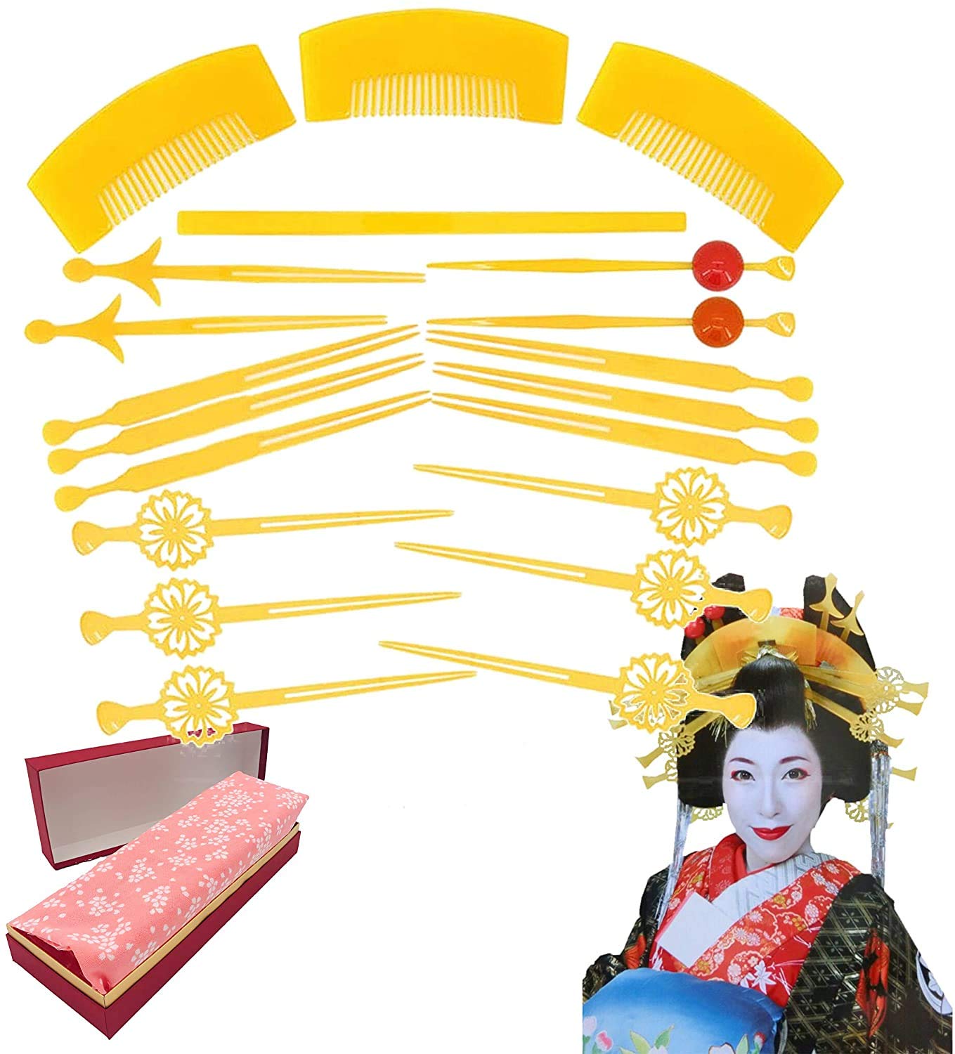 Amazon.co.jp: 花魁 かんざしセット 【/遊女/芸者/芸妓/舞子/簪/髪飾り