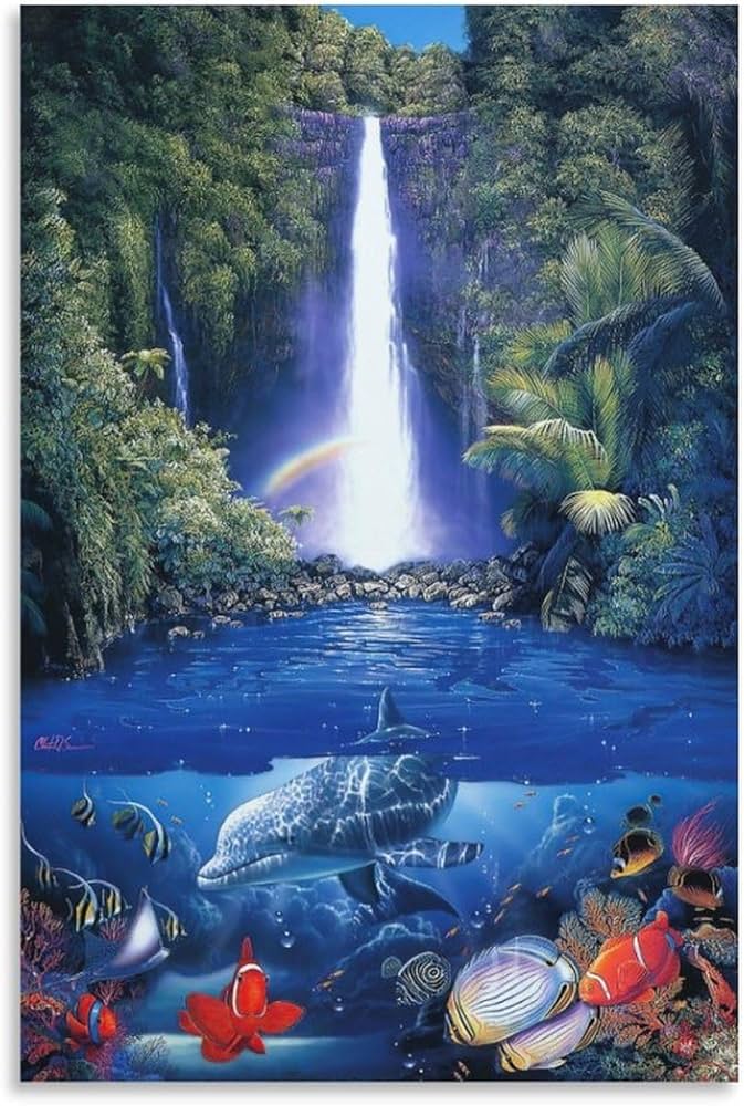 Amazon.co.jp: 青い海 クリスチャン・ラッセン 海の眺め 滝の流れ