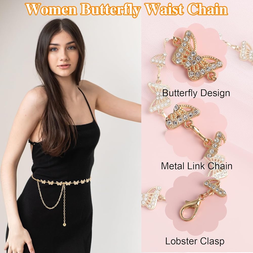 Amazon.com: Amaxiu Butterfly Waist Chain Belt - Alloy Rhinestones