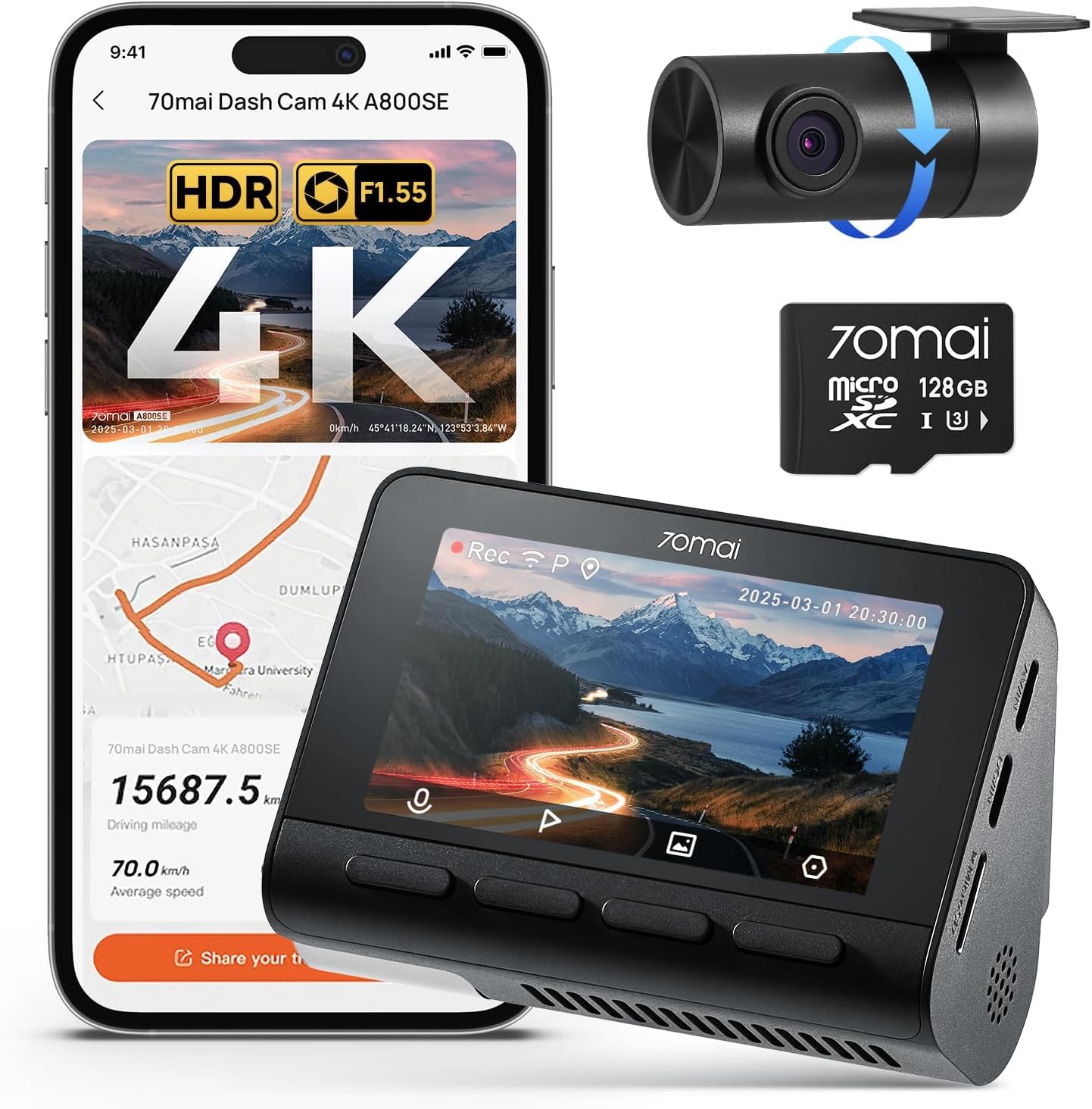 Amazon.com: 70mai 4K Dash Cam Front and Rear, Built in Wi-Fi 6