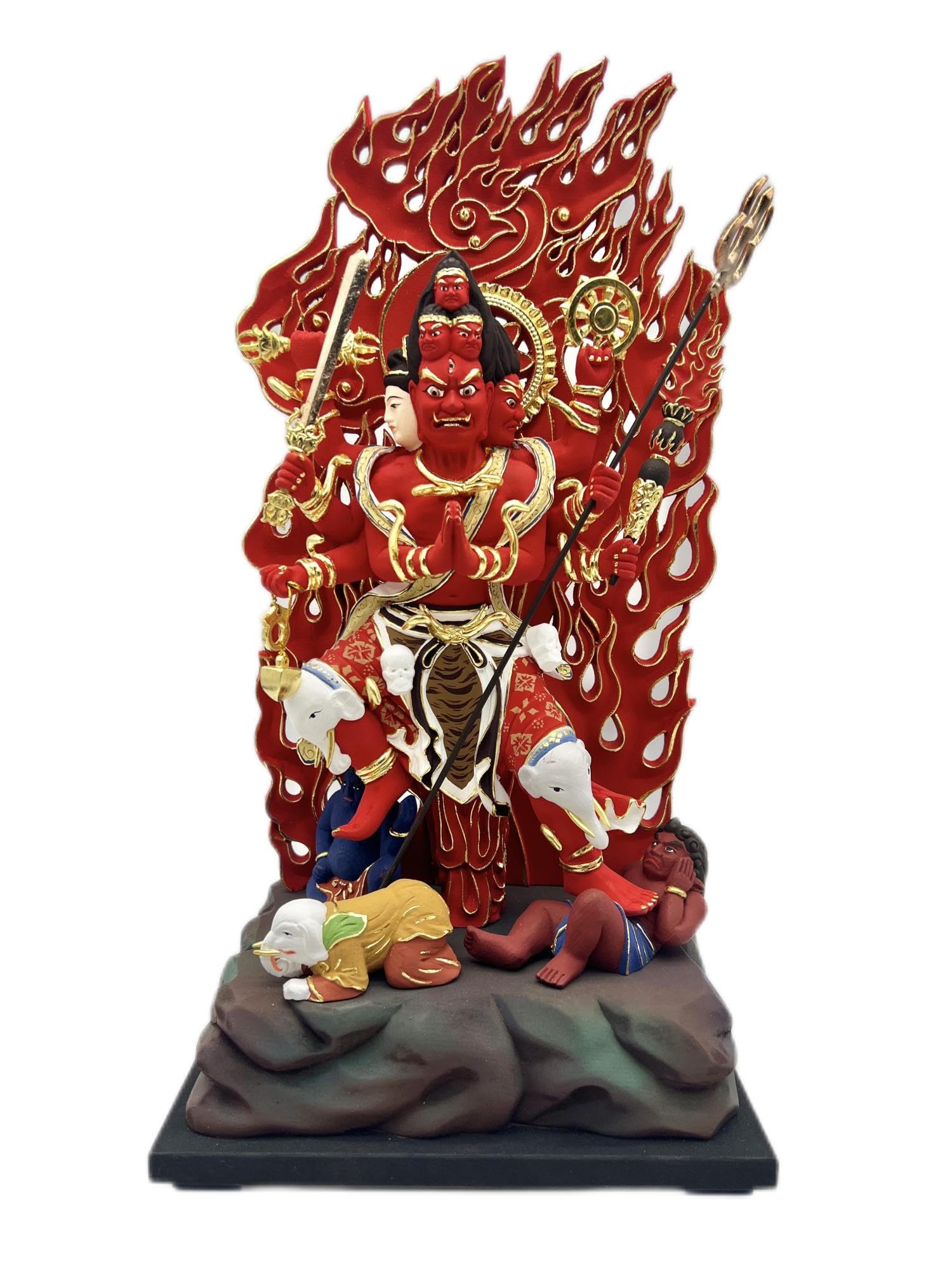 Amazon｜大元帥明王 木彫り仏像 桧木 立像 6面8臂 高さ38CM (Color : 2
