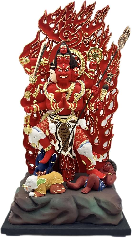 Amazon｜大元帥明王 木彫り仏像 桧木 立像 6面8臂 高さ38CM (Color : 2