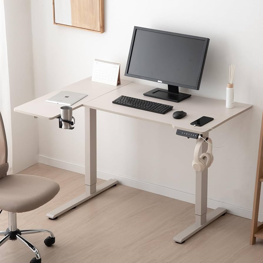 Amazon | タンスのゲン 昇降デスク 電動 幅120㎝ 静音昇降 L字 USB付き