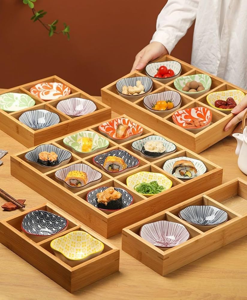 Amazon｜FLYILIA 豆皿 小皿 セット 仕切りトレー 竹製 トレイ トレー
