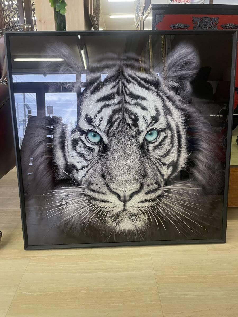 ☆秀作☆手書き油絵 タイガー（虎） 額付 絵画 インテリア 油彩画