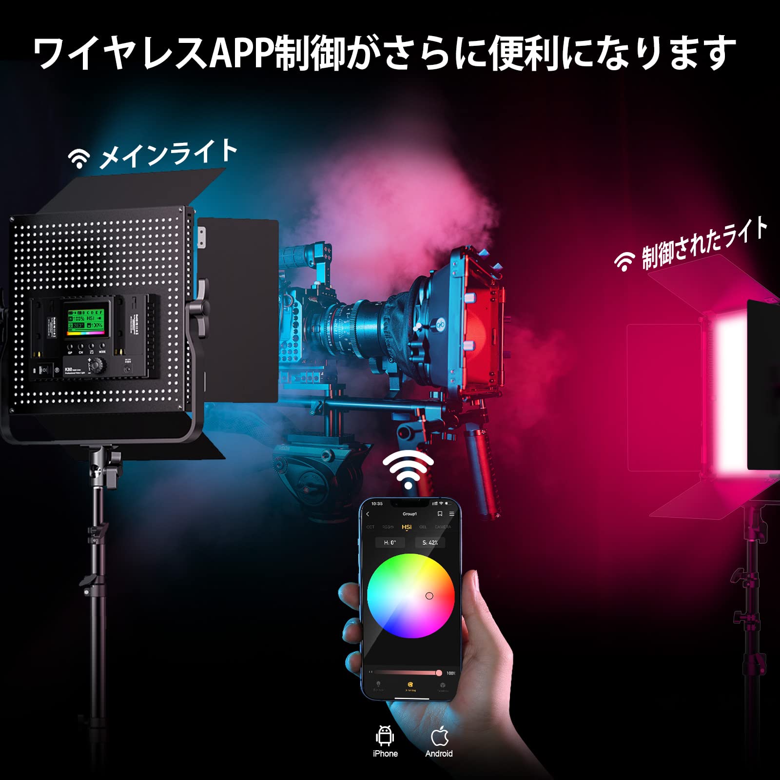 Amazon | Pixel RGB LED ビデオライト 2パック 552 LED撮影ライト 360