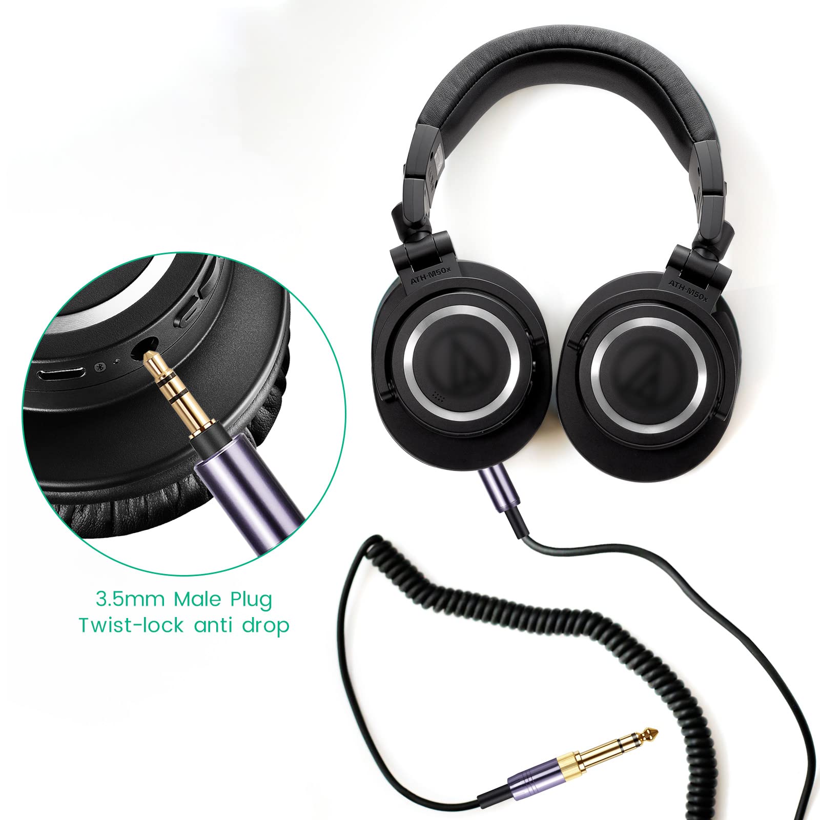 Amazon.com: ATH-M50xBT Cable, Coiled Aux Cord Replacement for