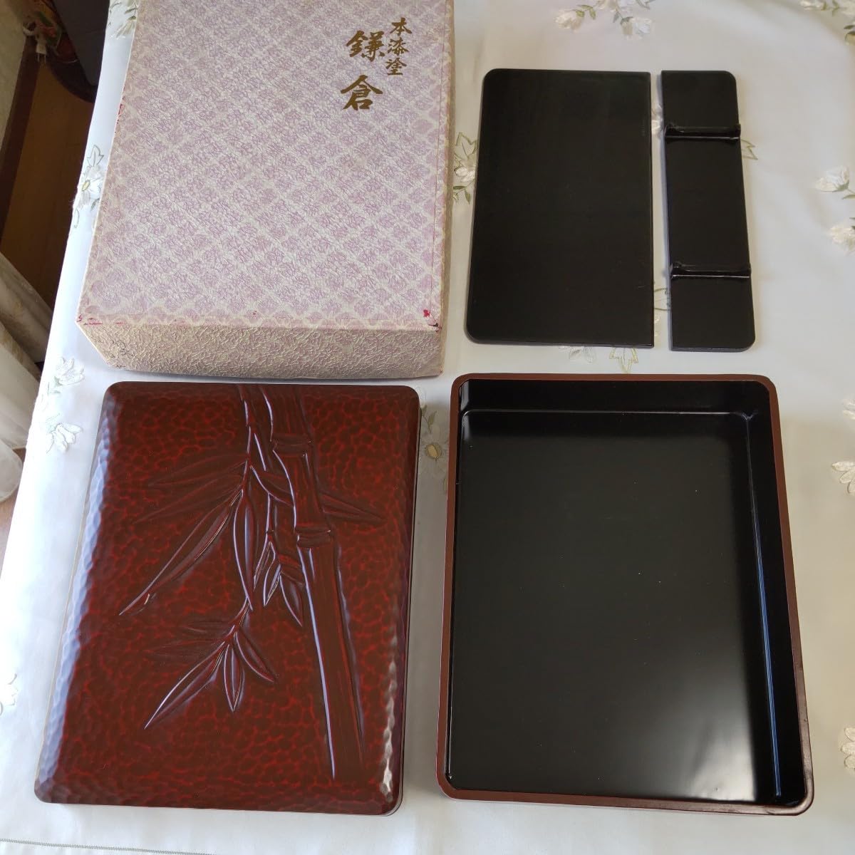 Amazon.co.jp: 鎌倉彫 文箱 硯箱 小物入れ 天然木 漆塗り 中敷き付き