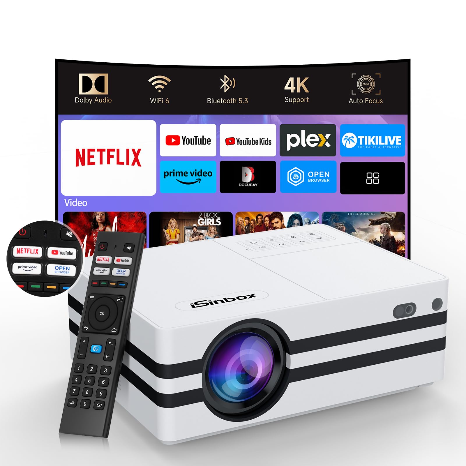 プロジェクター 家庭用 Netflix・Dolby搭載 iSinbox 4K Amazon.co.jp