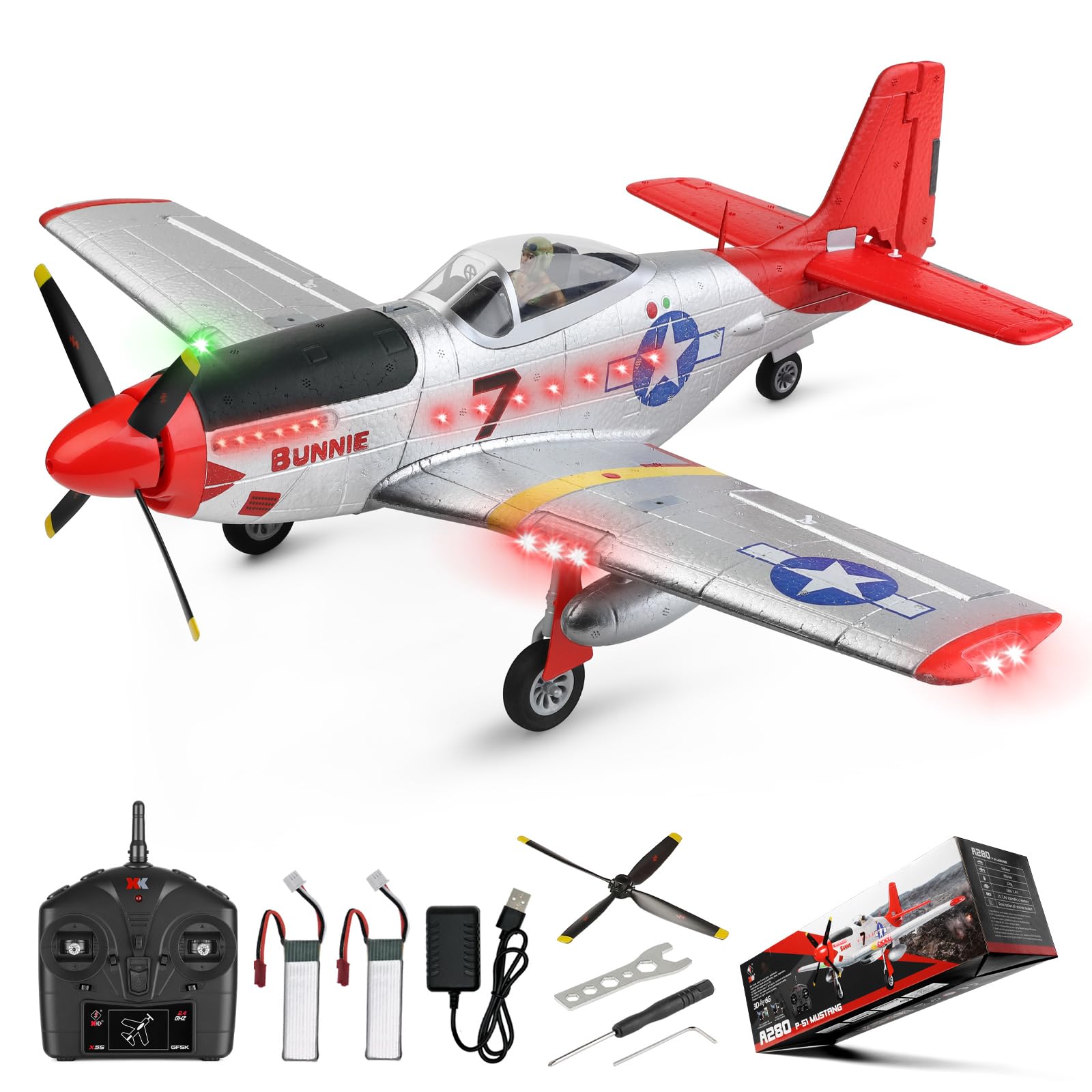Amazon.com: CKYSCHN WLtoys XK A280 RC Airplane, P51 Mustang 4