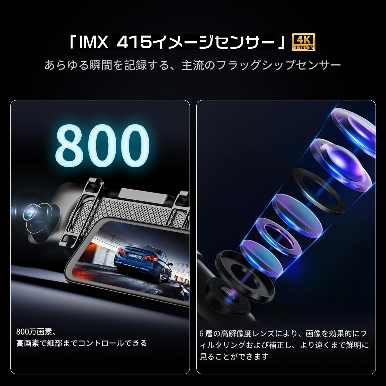 Amazon | JADO ミラー型ドライブレコーダードライブレコーダー 4K 12