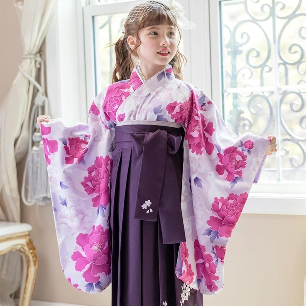 キャサリンコテージ 150 紫袴 ネコ 花柄 袴セット 成人式 卒業式 着物