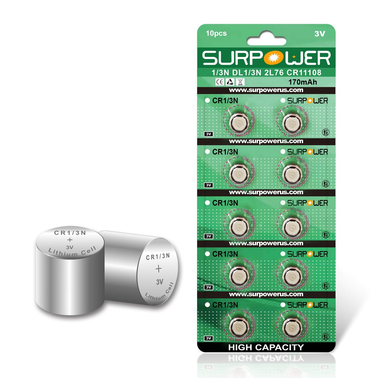 Amazon.com: SURPOWER CR1/3N 3V Lithium Battery 10 Pack 【5-Year