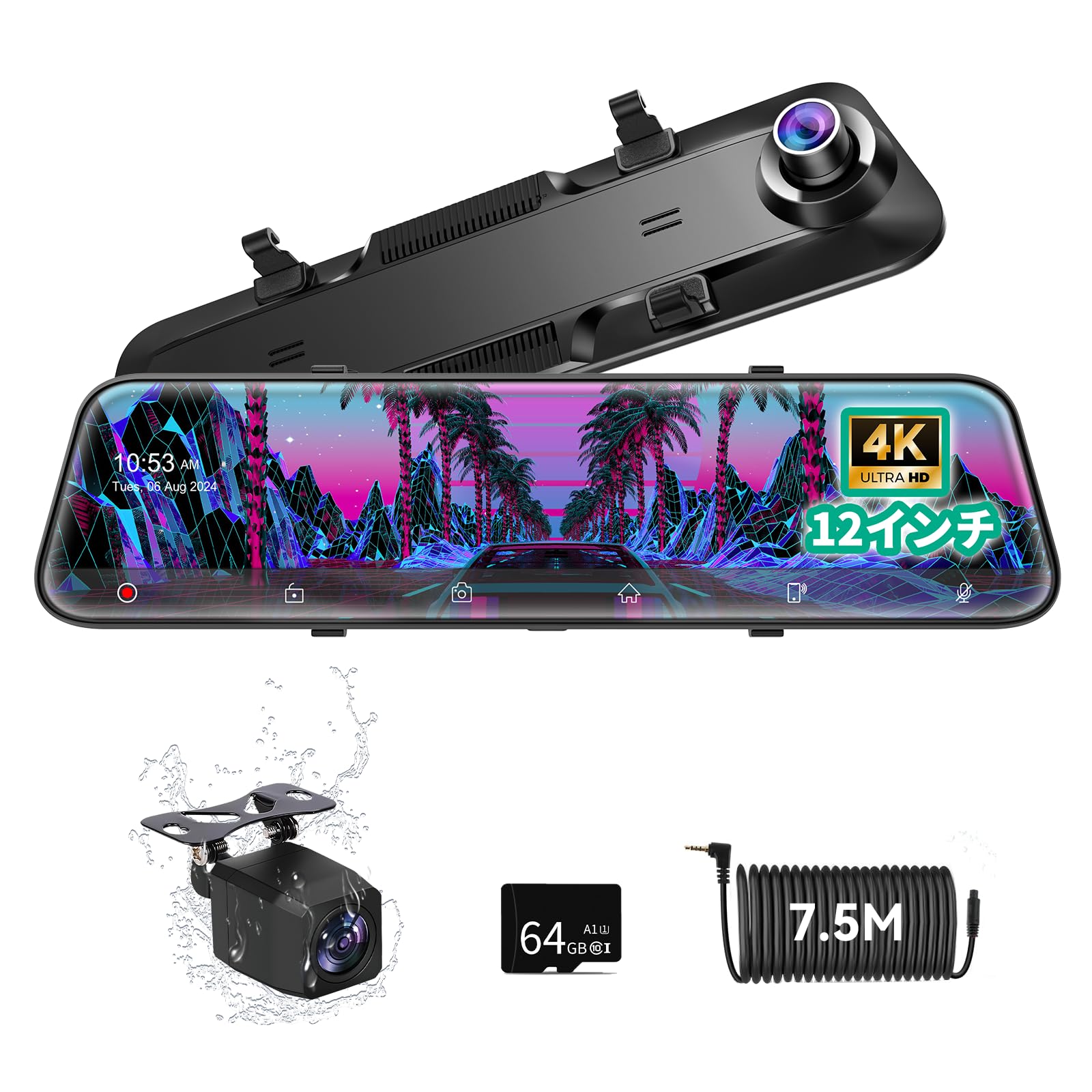 USBタッチ式フルセグチューナーセット】M12A1ミラー型ドライブレコーダー